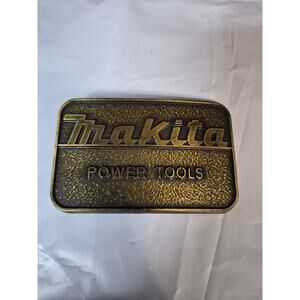 Vtg Makita Power Tools Belt Buckle Brass Logo Rectangular USA 3.25"x2"